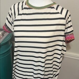 Striped Short Sleeve Tee with Pink Accents